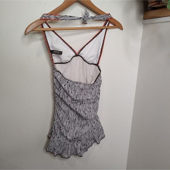 Kenneth Cole Reaction Tummy Control Zebra Print Halter Top Swim Suit Size Small - Picture 6 of 8